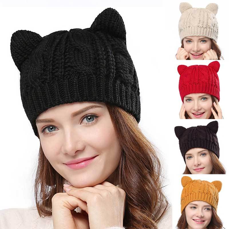 Gorro Beanie Tejido con Orejas de Gato 3D – Hecho a Mano
