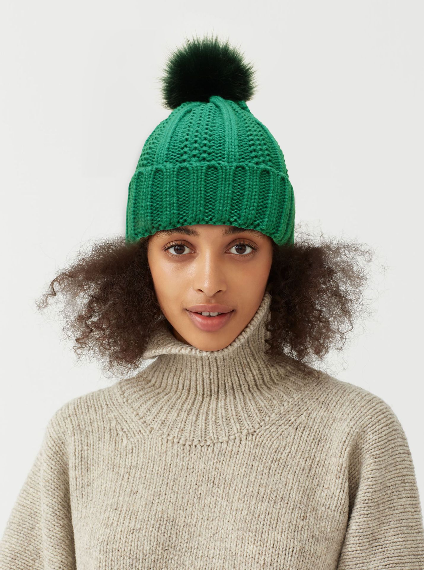 Gorro de Punto con Pompón de Piel Sintética – Forro de Satén para Mujer
