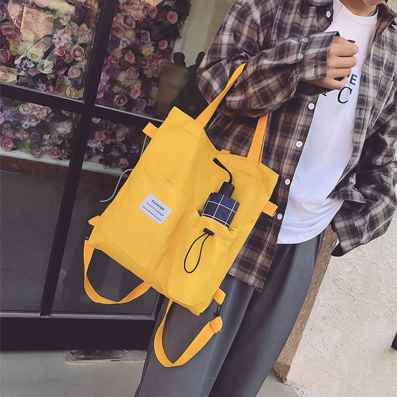 Bolsa Canvas Harajuku – Mochila Escolar con Bolsillos para Mujer