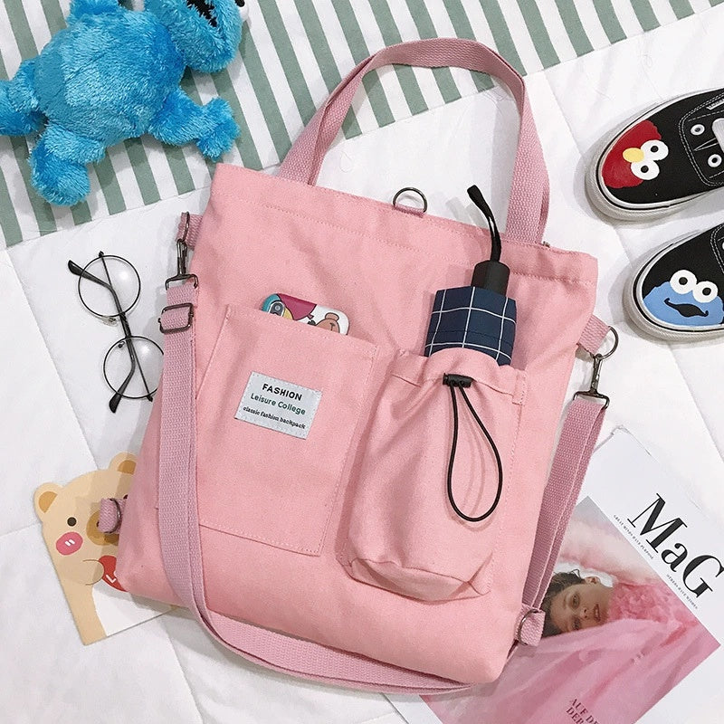 Bolsa Canvas Harajuku – Mochila Escolar con Bolsillos para Mujer