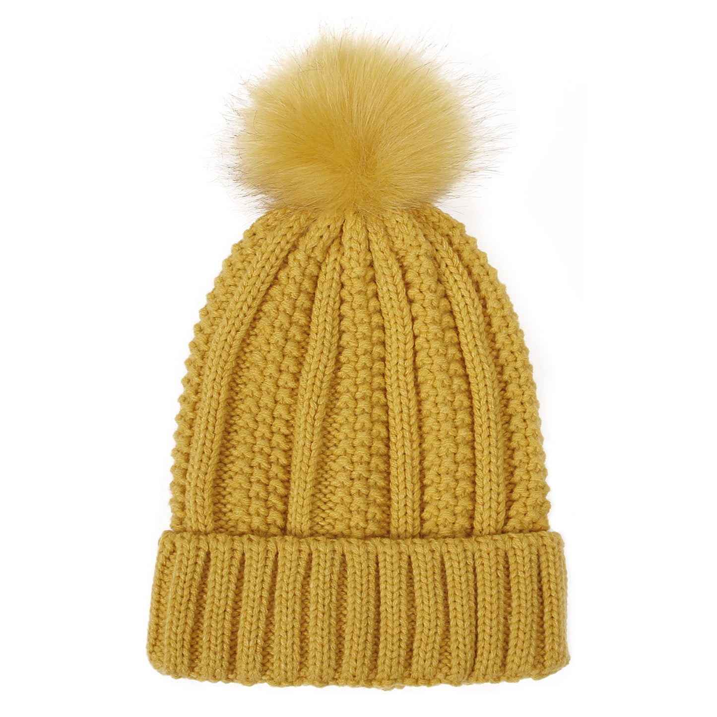 Gorro de Punto con Pompón de Piel Sintética – Forro de Satén para Mujer